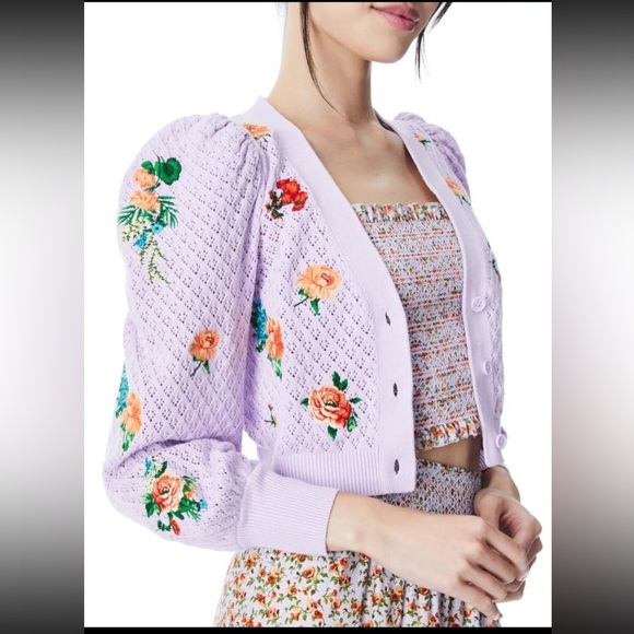 NWT $495 Alice + Olivia | Morita Floral Cardigan (Lavender Multi) Medium - Picture 6 of 8